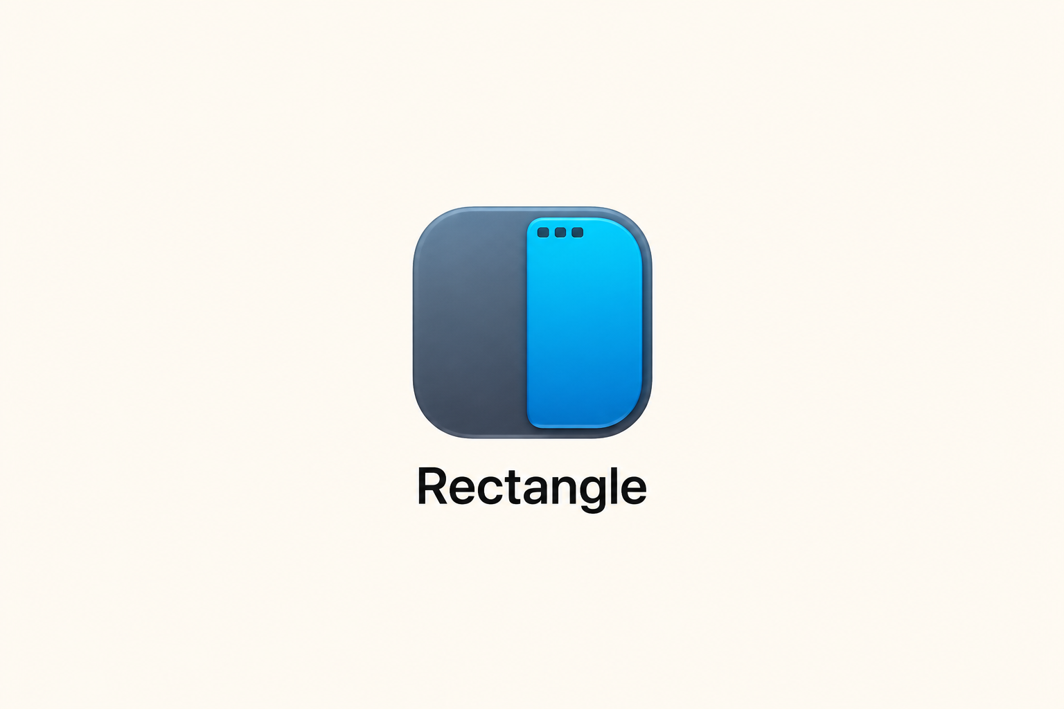 生成りの背景の中央にRectangleの青とグレーのアイコンとアプリ名を配置した紹介画像。